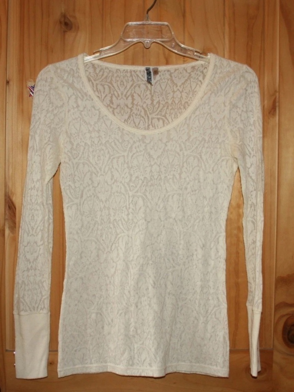 BKE brand (3) Lace Scoop Neck Tops in ivory and Light Aqua - Picture 3 of 8